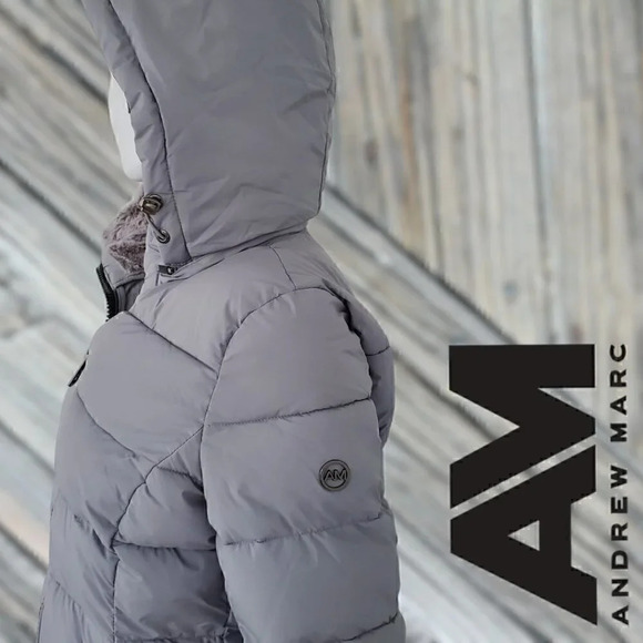 Andrew Marc | Hooded Long Stretch Parka | Sorona Fill | Grey | NWT - Picture 3 of 9